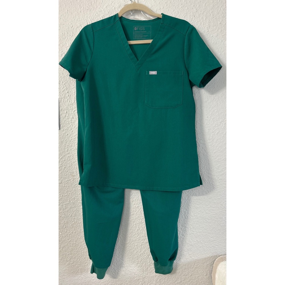 FIGS Technical Collection Scrub Set Forest Green V-Neck Top S Jogger Pants M